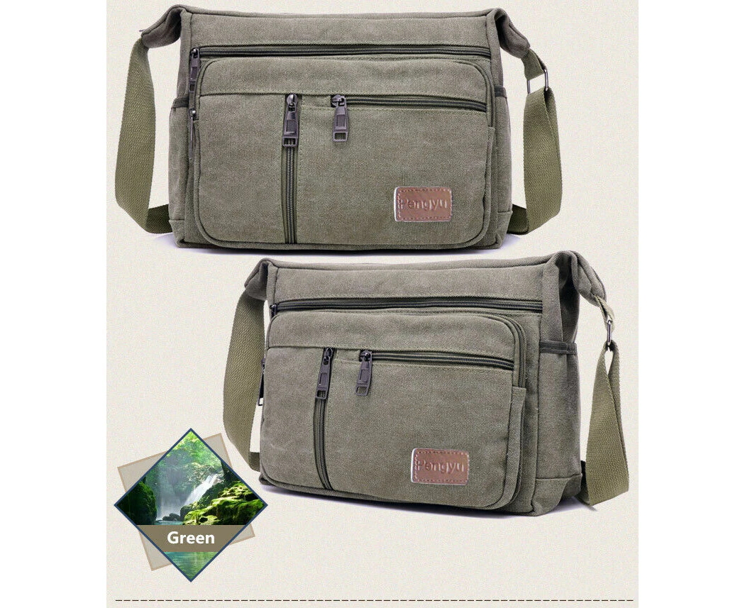 （Green）Retro Men's Canvas Shoulder Messenger Bag Crossbody Satchel Travel Man's Bags