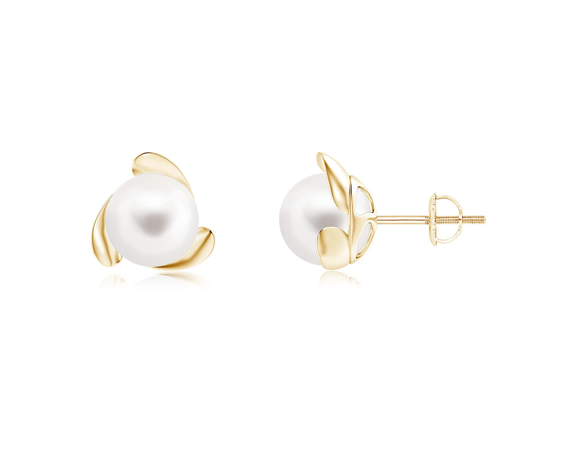 Angara Freshwater Cultured Pearl Flower Stud Earrings in 14ct Yellow Gold for Women | June Birthstone Jewellery