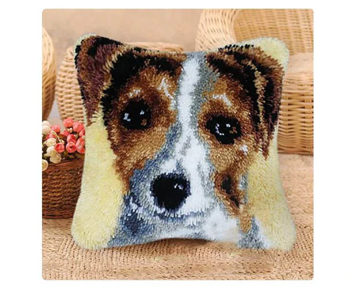 Crafting Kit Latch Hook Dog Cushion with Canvas Hook and Threads