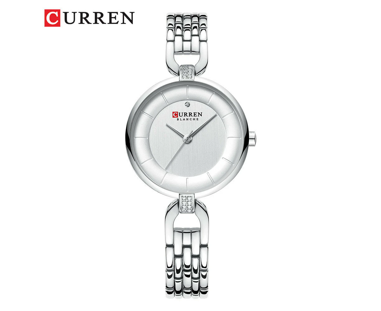 Women's Fashion Watches Stainless Steel Strap Quartz Waterproof  Watch for Women-White shell white