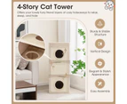 Costway 99cm 3-Tier Cat Tower 2in1 Kitty Condo House Scratching Post w/Detachable Cover, Natural