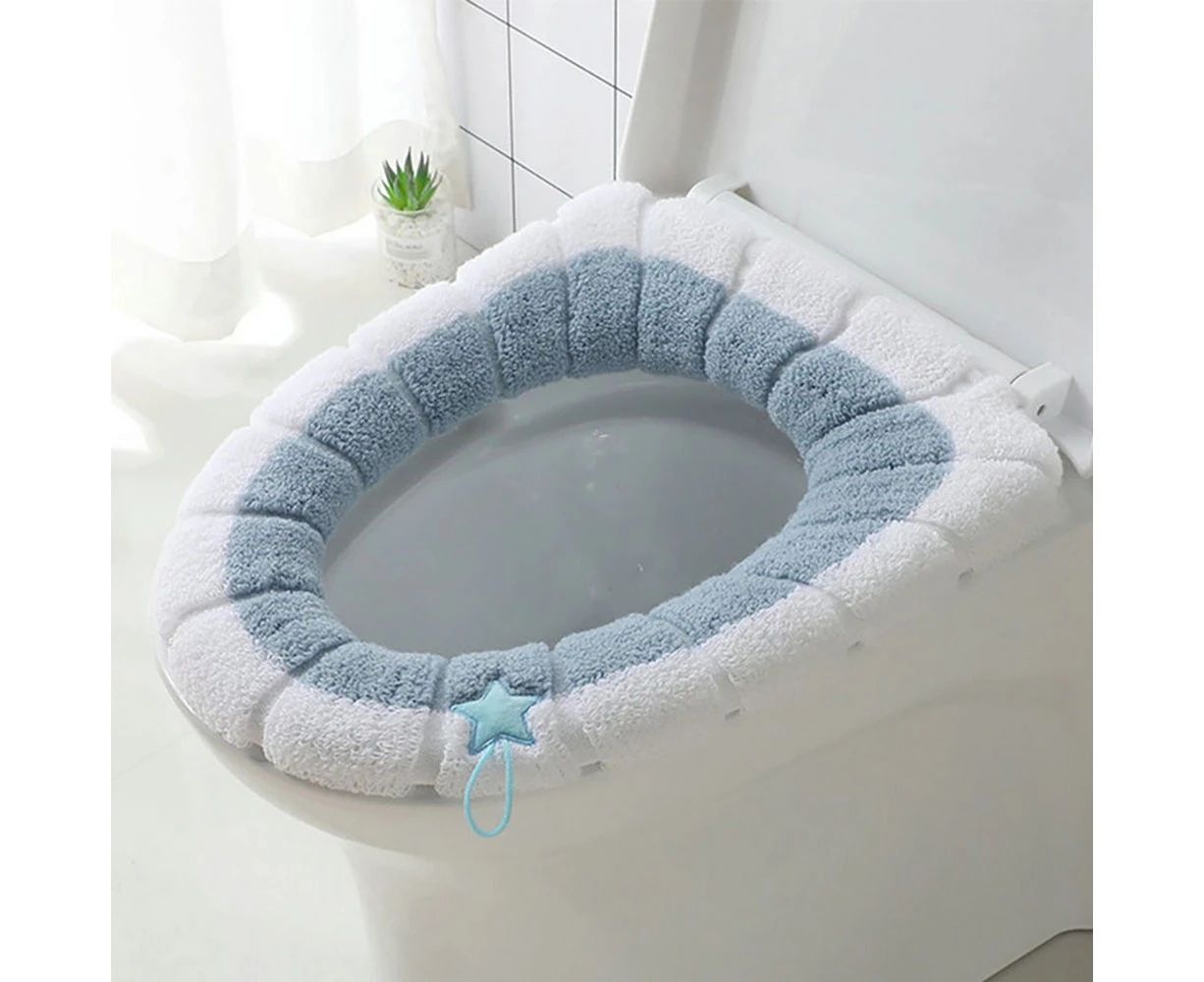 2PCS Cover Seat Bathroom Cushion Closestool Toilet Soft Pad Washable Warmer Mat -Blue