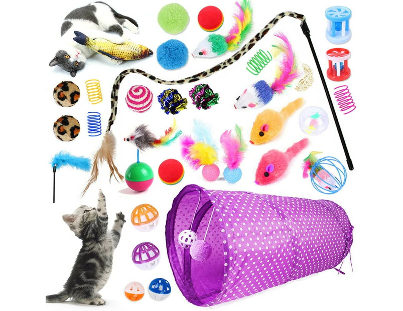 33Pcs Lovely Pet Cat Toys Bulk Buy Kitten Toy Rod Fur Mice Bells Balls Catnip