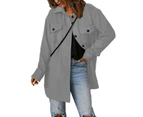 Women's Corduroy Button Down Shacket Long Sleeve Shirt Jacket Shirts Loose Fit Coat-Light gray