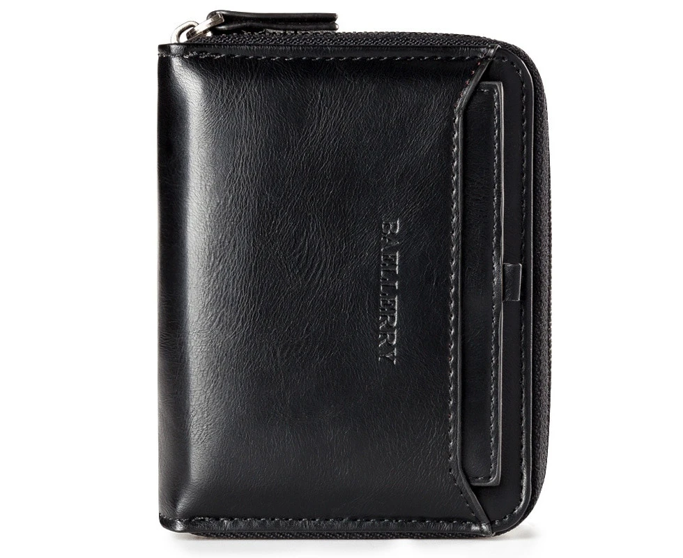 Baellerry High Quality Men Wallets Business Card Holder Wallet Men Coin Purses Vintage Leather Wallet Card Small Purse Money Bag—Black