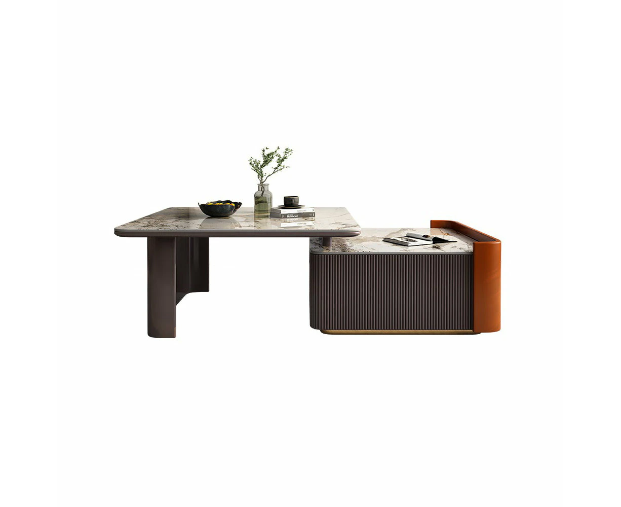 Eugene Luxury Glossy Cultured Marble Extendable Coffee Table