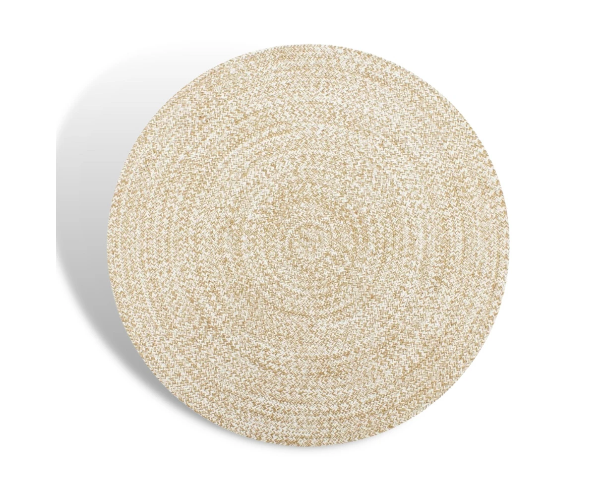 Handmade Area Rug Braided Jute Woven Carpet Natural Round Home Floor Mat White