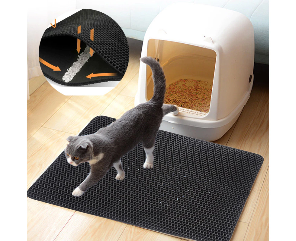 Litter box mat, cat litter mat litter box mat honeycomb design litter box rug waterproof double layer design honeycomb mat