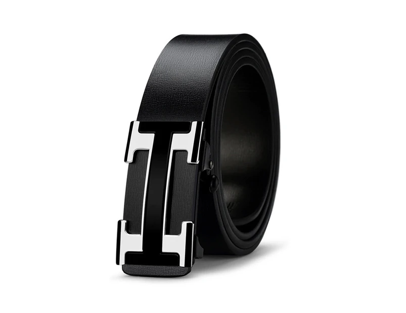 Kings Collection Black Men Genuine Leather Ratchet Belt Adjustable with Automatic Silver Buckle Length 125cm