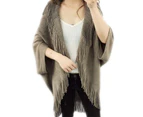 puluofuh Tassel Cape Fringed Soft Thick Loose Neck Warmer Keep Warm Autumn Winter Tassel Open Front Cape Wrap Shawl for Home-Khaki