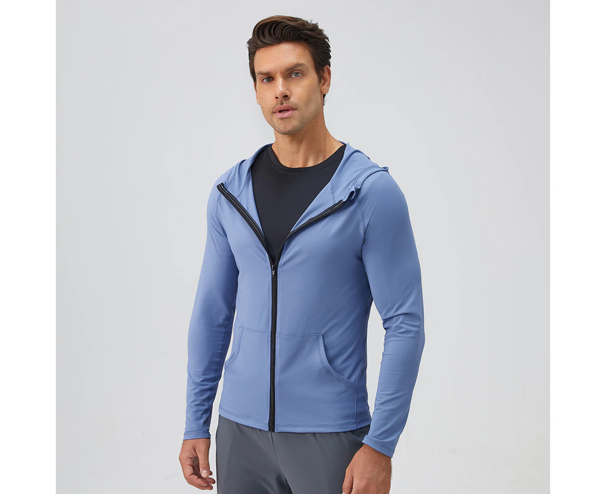 Mens Quick Dry Long Sleeve Sports Jackets Slim-fit Workout Jackets Full Zip Training Running Jackets-Blue