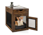 Costway Indoor Dog Crate Wood Side Table Pet Kennel Puppy House w/2 USB Ports & Drawer Living Room Bedroom Coffee