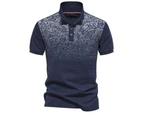 Mens Short Sleeve Polo Shirts Casual Henley Shirts Regular Fitted Printed Tee Tops Work Shirts for Men-Navy