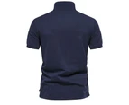 Mens Short Sleeve Polo Shirts Casual Henley Shirts Regular Fitted Printed Tee Tops Work Shirts for Men-Navy