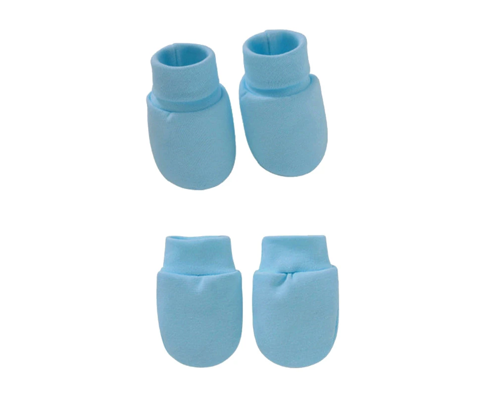 Infants Newborn Toddlers Boys Girls Shower Gifts No Scratch Mittens Socks Set - Light blue