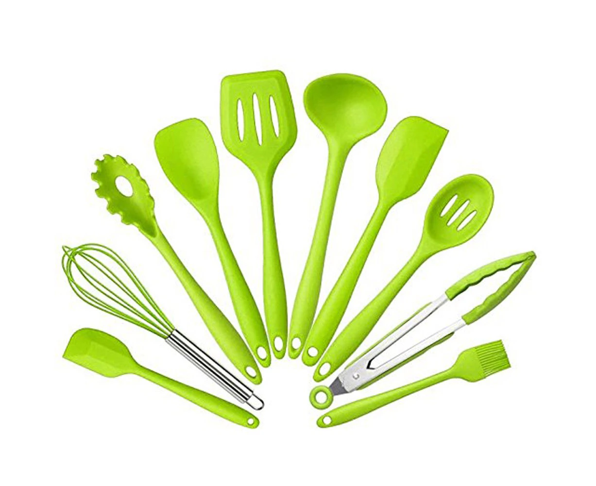 Toscano 10 Piece Cooking Utensils Silicone Kitchen Utensils Set Non-toxic Hygienic Safety Heat Resistant(Green)