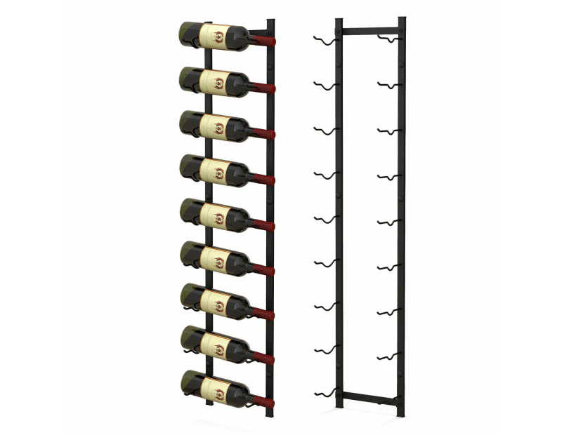 Black Wall Mounted Wine Rack Hanging Wine Display Rack for 9 Bottles