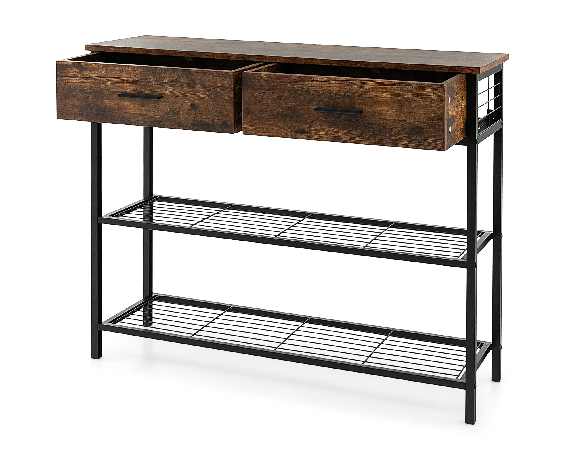 Console Table Sofa Table 3-Tier shelves 2 Drawers Industrial Hallway Rustic Brown