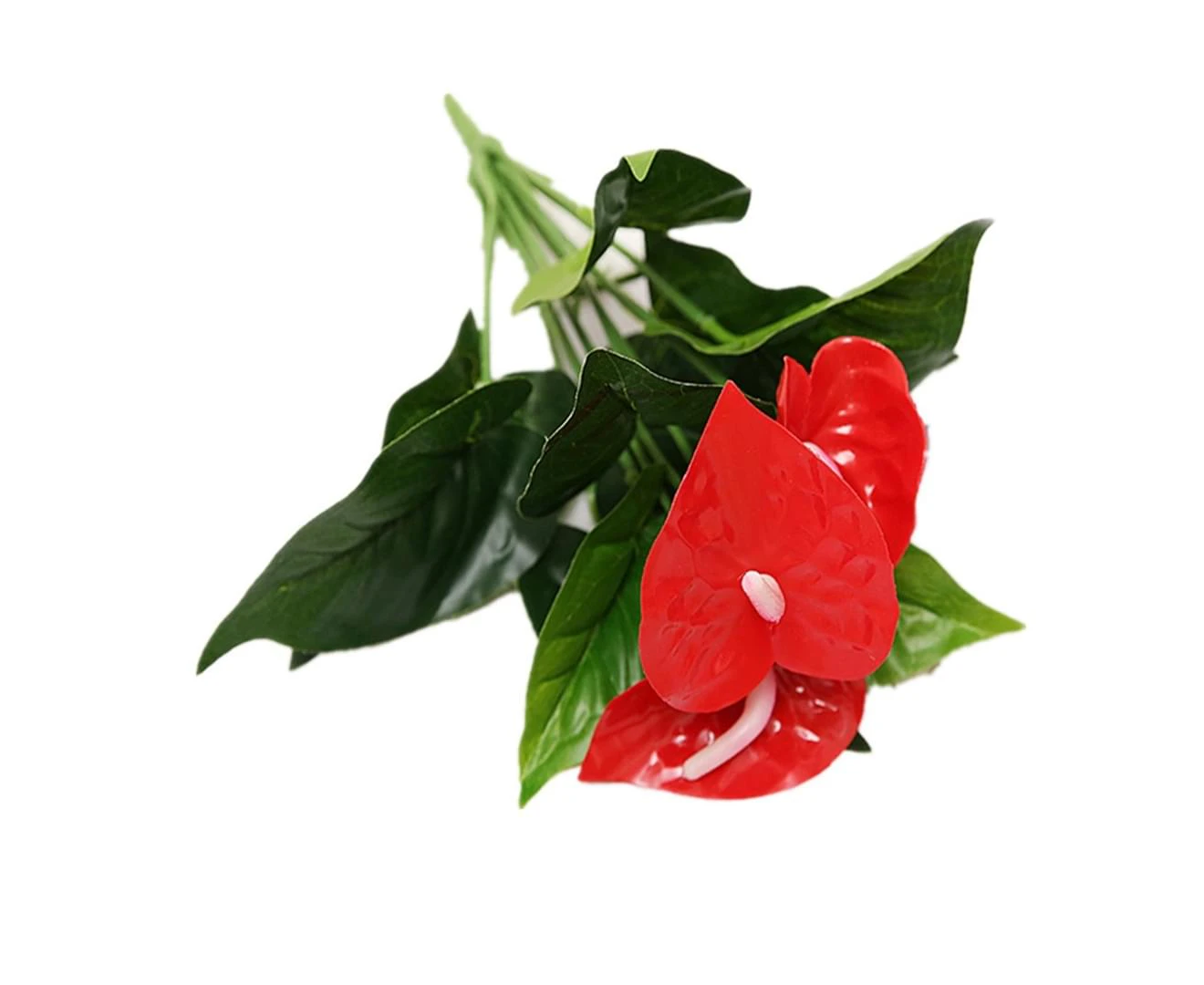 2Pcs 3 Heads 9 Leaf Artificial Anthurium Flower Plant Home Office Garden Decor-red