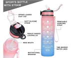 Water Bottle - Time Stamped Sports Water Bottle, Leak Proof Fitness Drinking Bottle BPA Free with Straw-White and Black