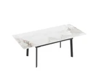 UNHO Sintered Stone Dining Table 1.3M-1.6M Extendable Kitchen Dining Table with Stee Legs - Glossy Jade-White