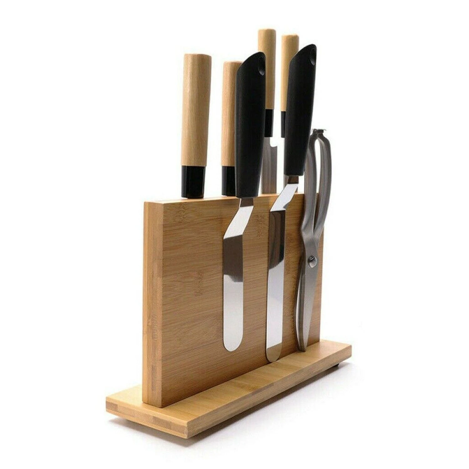 Magnetic Knife Holder Powerful Magnet Bamboo Wood Universal Knives Block Storage