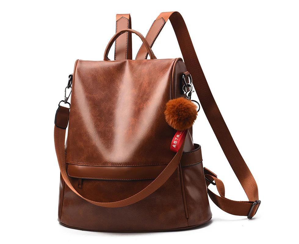 Tenpell Women Backpack PU Leather Anti-theft Casual Fashion Shoulder Bag-Brown