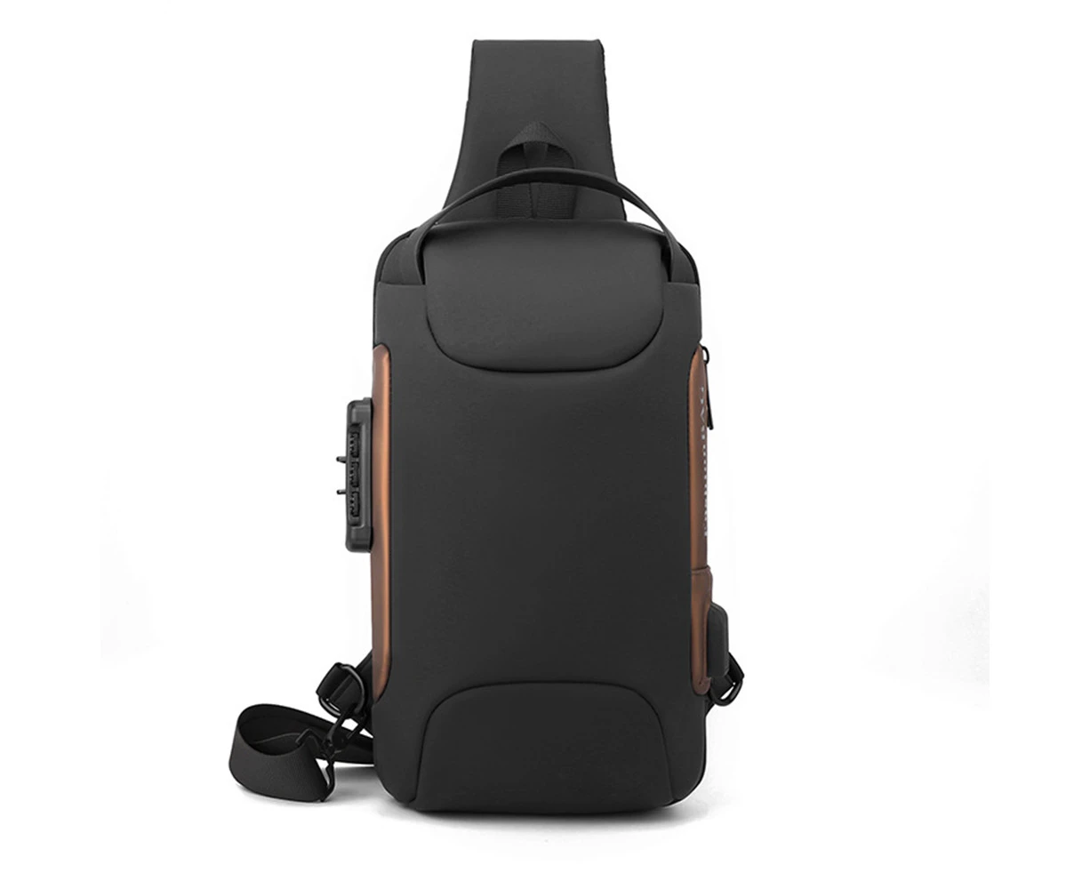 Black Gold*Anti theft Crossbody Sling Bag ,Waterproof Chest Daypack with USB Charging, Shoulder Backpack