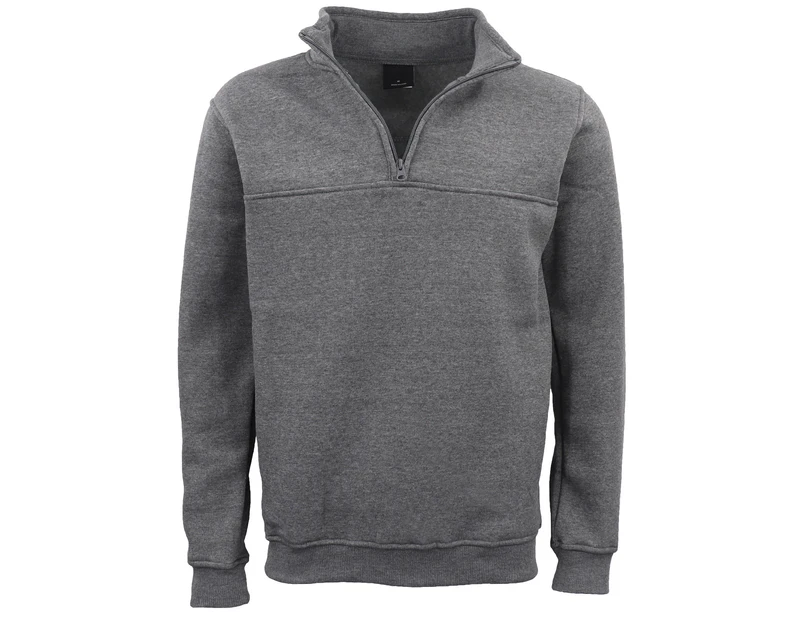 New Men's Unisex Adult Half-Zip Fleece Jumper Pullover Stand Collar Jacket Shirt - Dark Grey