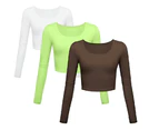 Women's Casual Comfortable Soft Stretch Solid Long Sleeve Round Neck Top-white