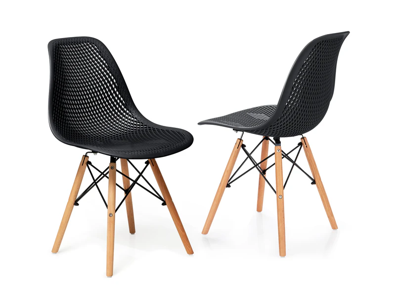 2 PCS Dining Chairs Modern Mesh Seat DSW Chairs w/ Beech Wood Legs Cafe Black