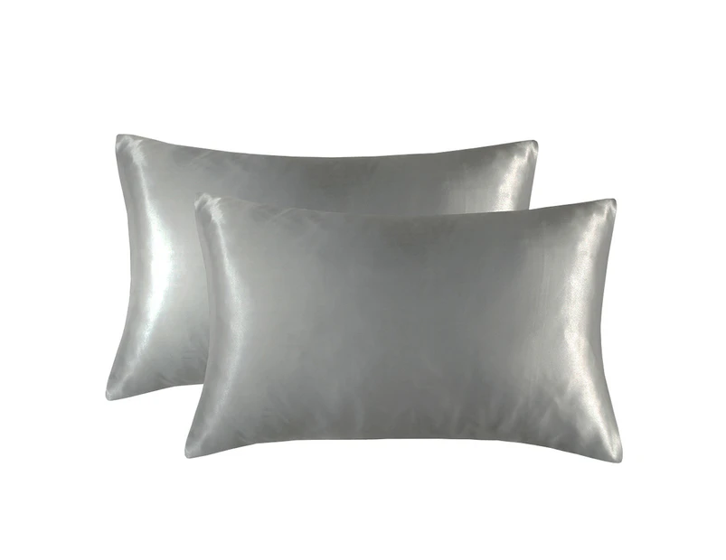 solid color pillowcases for hair and skin care, soft and breathable pillowcases（2PCS) - Light gray