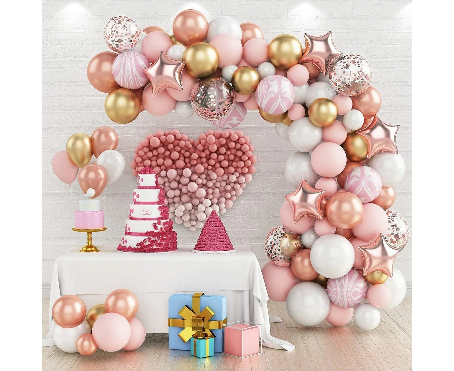 82PCS Pink Marble Rose Gold Star Balloon Garland Arch Kit Party Supplies Baby Shower Birthday Wedding Anniversary Party Decorations