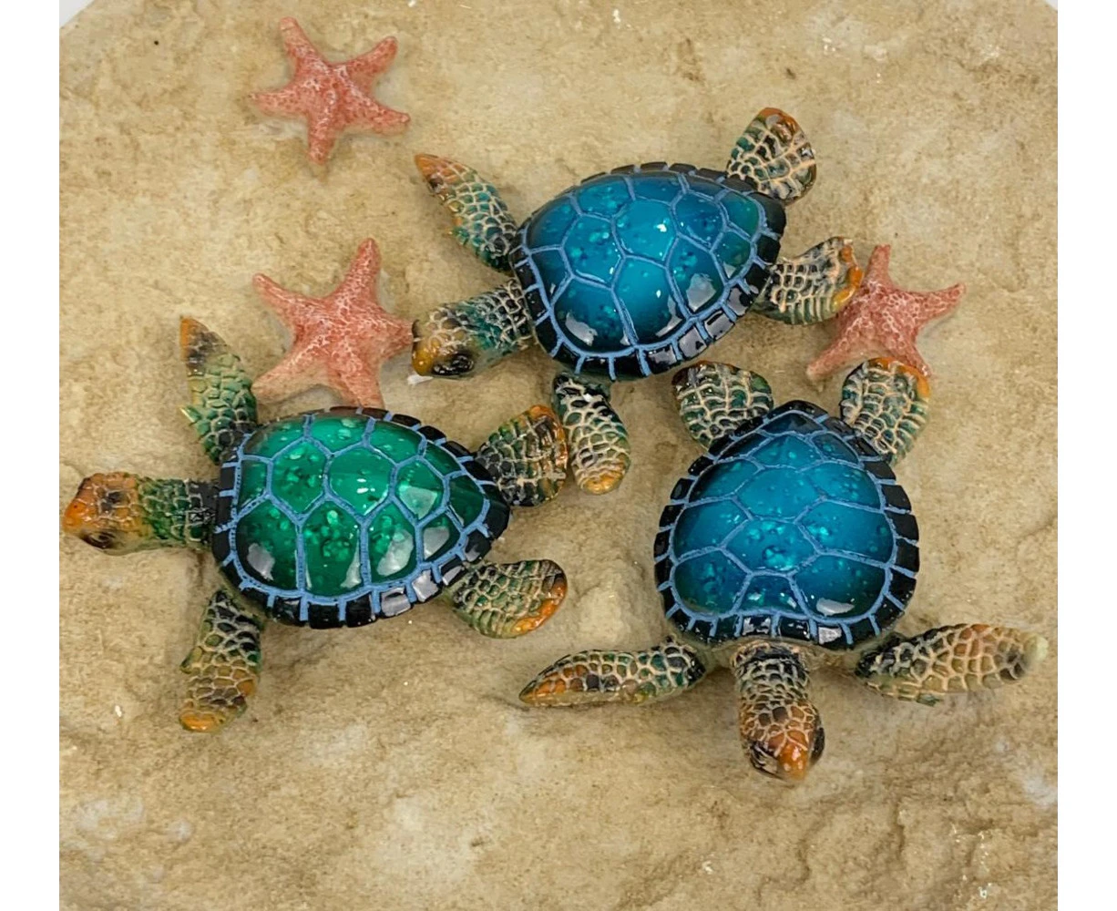 Sea Turtle Figurine Statue Indoor Outdoor Home Décor Ornament - Set of 3 Turtles