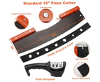 Black Pizza Cutter Rocker with Knife Sharpener & Protective Cover 16" Large Pizza Rocker