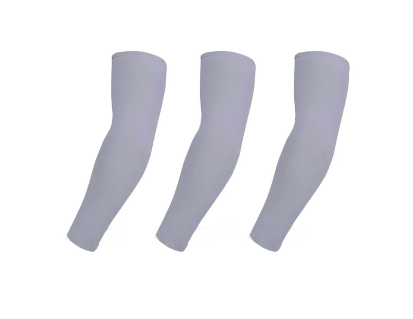 3 Pairs Cooling Sport Arm Stretch Sleeves Sun UV Protection Covers Cycling Golf - Grey