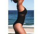 Womens One Piece Swimsuit Tummy Control Bathing Suit with Straps - Black