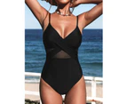 Womens One Piece Swimsuit Tummy Control Bathing Suit with Straps - Black