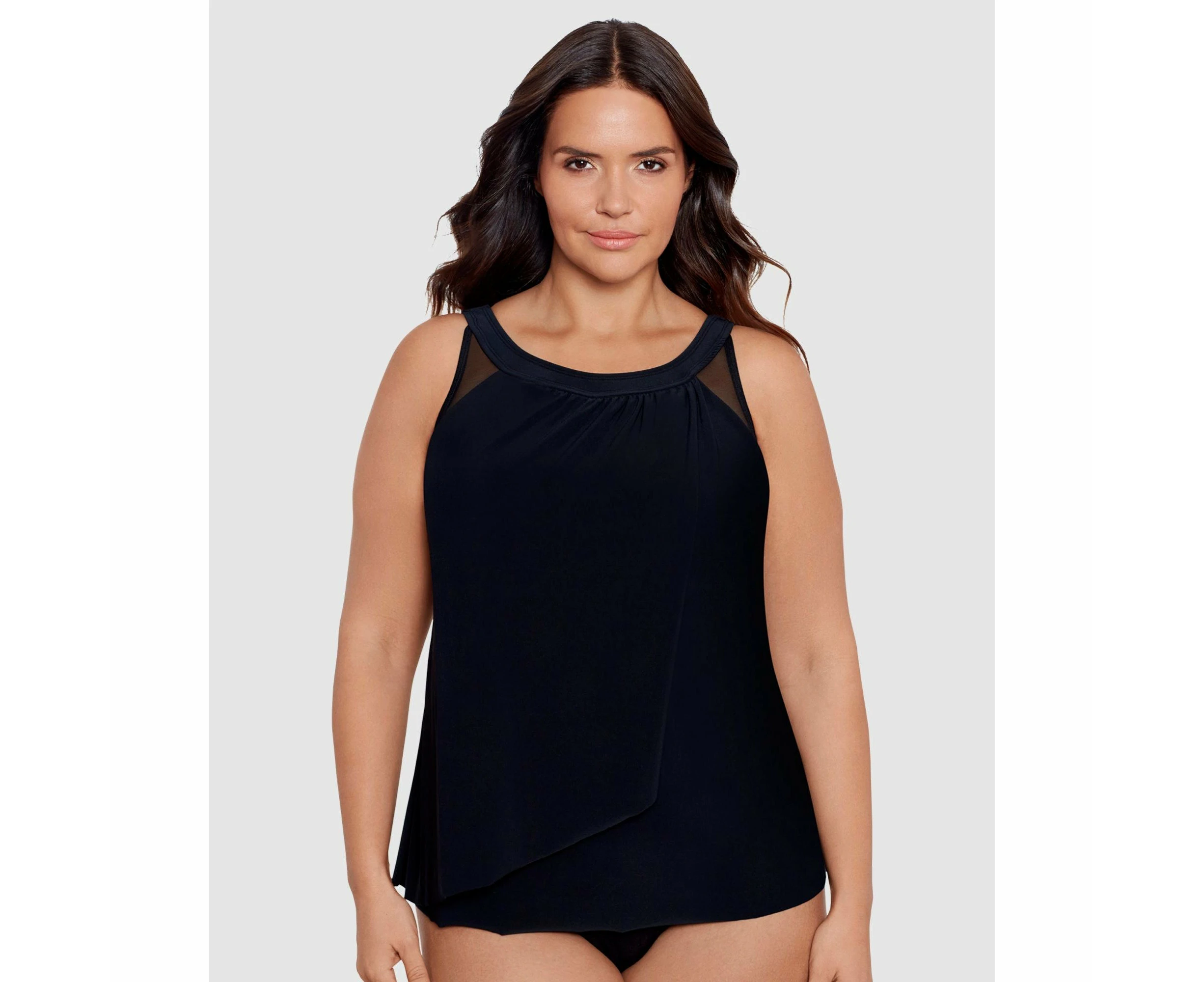 Miraclesuit Swim Women's Illusionists Ursula High Neck Underwired Plus Size Tankini Top in Black, Midnight - Midnight