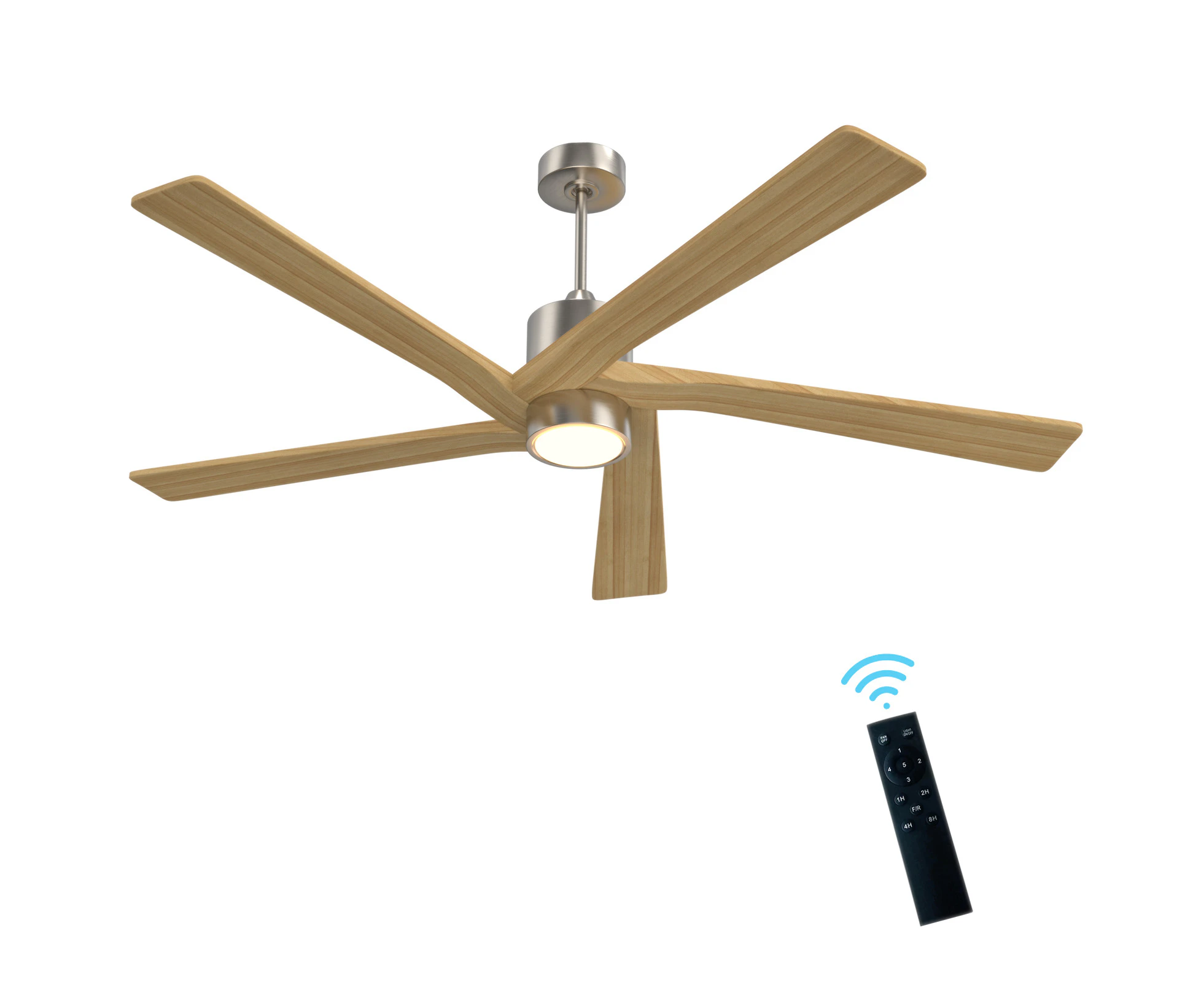 IRVINE 64" Ceiling Fan 5 Solid Wood Blades with Remote Control and LED Light Kit Tri-Color