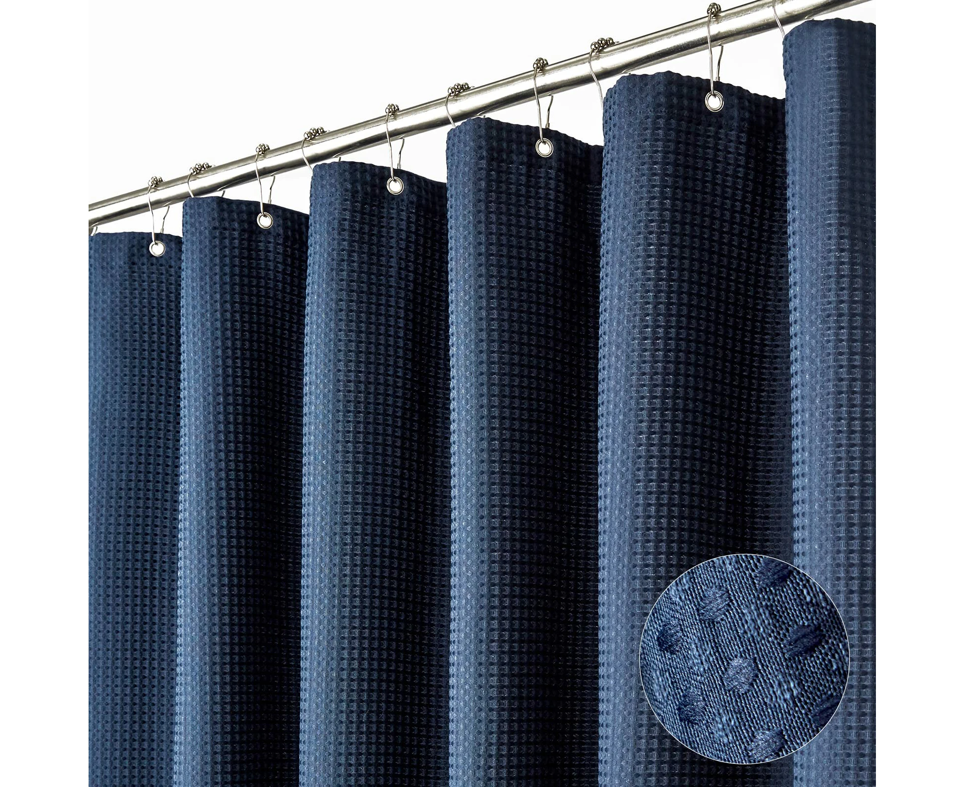 Waffle Weave Heavy Duty Shower Curtain with 12 Hooks, Hotel Luxury Weighted Shower Curtains for Bathroom - Navy