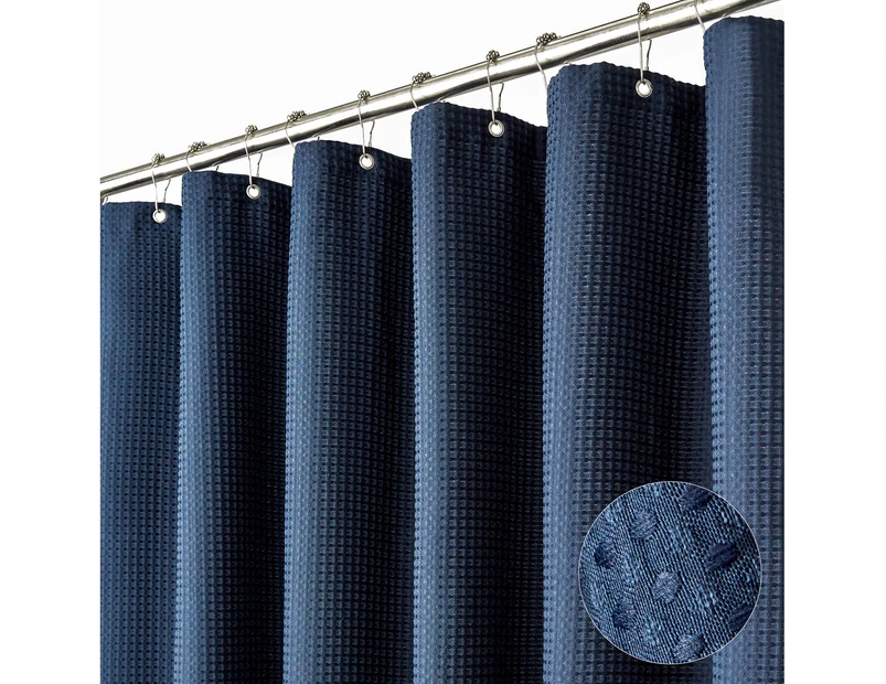 Waffle Weave Heavy Duty Shower Curtain with 12 Hooks, Hotel Luxury Weighted Shower Curtains for Bathroom - Navy