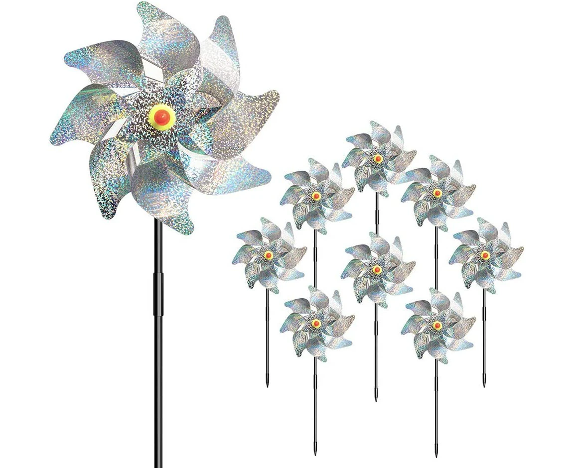 Reflective Pinwheels, 8-Pack Extra Sparkly Pin Wheel for Garden Decor, Bird Repellent Devices Deterrent to Scare Birds Away from Yard Patio Garden Farm