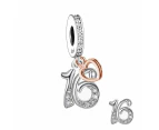 S925 Silver & Rose Gold Sparkling 16th Birthday & Heart Charm by YOUnique Designs - Pandora Compatible