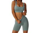 Seamless knitting sports short-sleeved shorts yoga suit fitness suit U-neck square neck sexy fitness suit