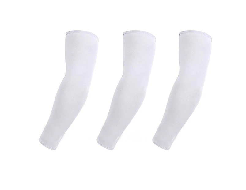 3 Pairs Cooling Sport Arm Stretch Sleeves Sun UV Protection Covers Cycling Golf - White