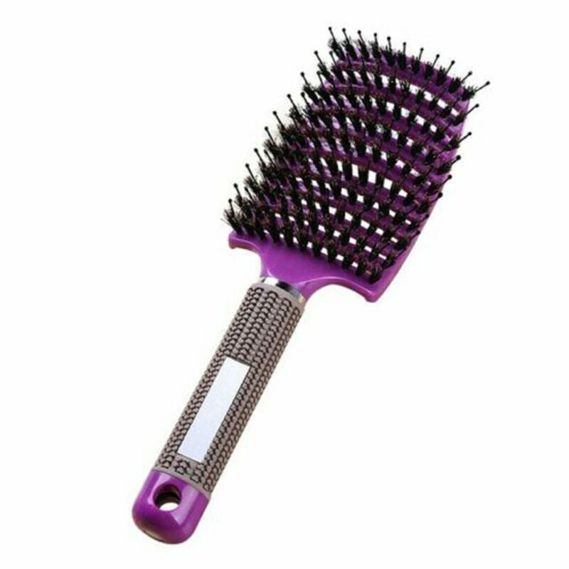 Women Detangling Nylon Bristle Brush Detangle Hairbrush Hair Scalp Massage Comb - Purple