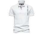 Mens Cotton Polo Shirts Casual Henley Shirts Regular Fitted Printed Tee Tops Work Shirts for Men-White