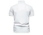 Mens Cotton Polo Shirts Casual Henley Shirts Regular Fitted Printed Tee Tops Work Shirts for Men-White