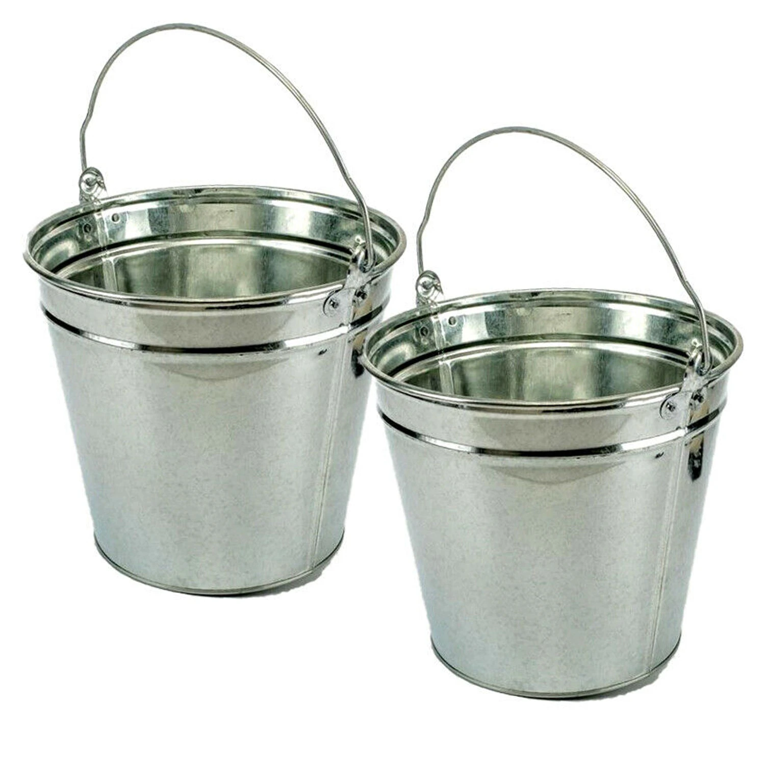 2x Metal Bucket Ribbed Tin Pot Handle Bucket Wedding Pool Garden